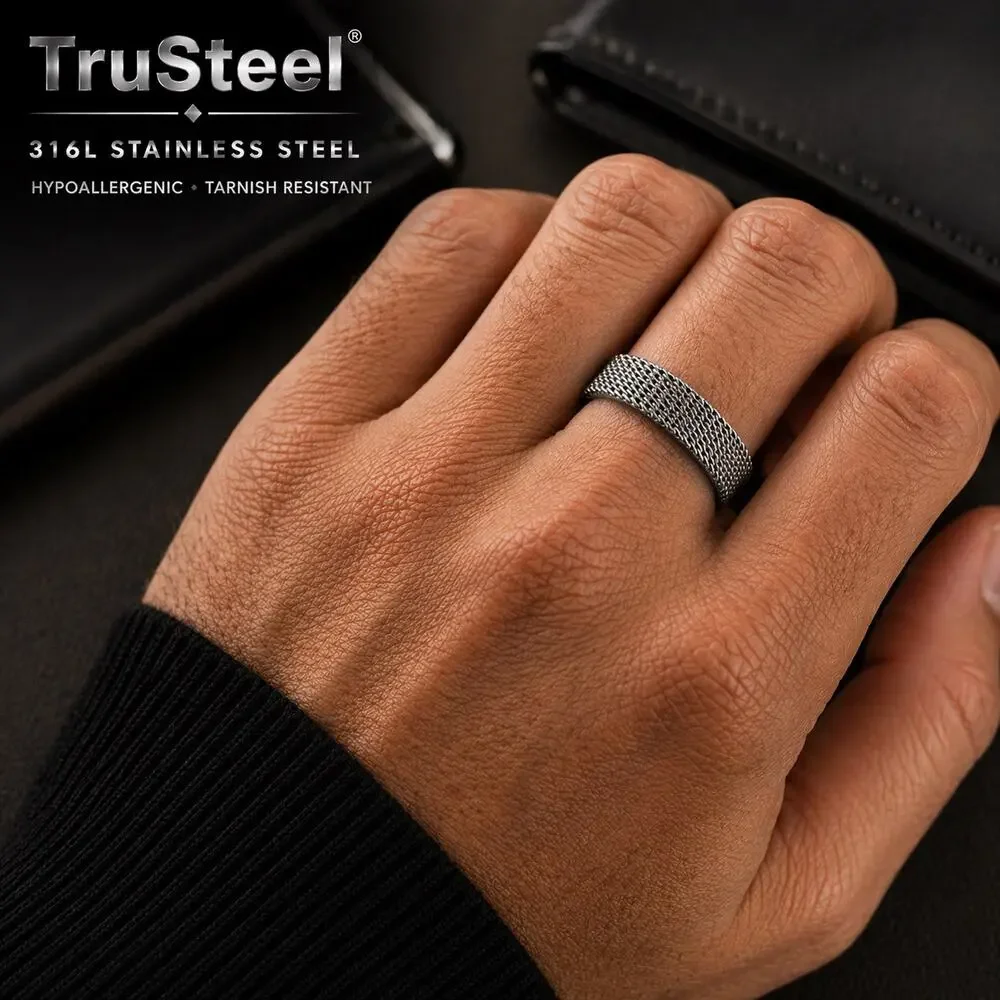 Women’s silver Flexible 316L Stainless Steel Mesh Screen Ring size 7